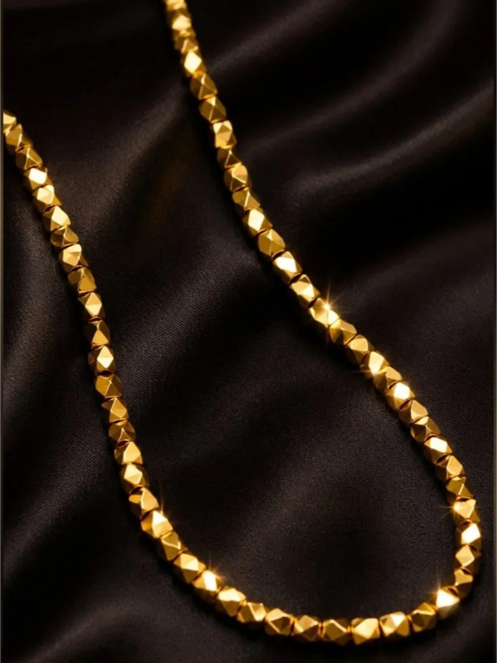 Gold Tone Faceted Beaded Necklace Quiet Luxury Style